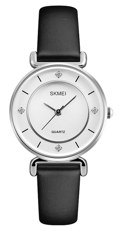 SKMEI γυναικείο ρολόι 1330LSI με δερμάτινο λουρί 36mm 3 ATM ασημί