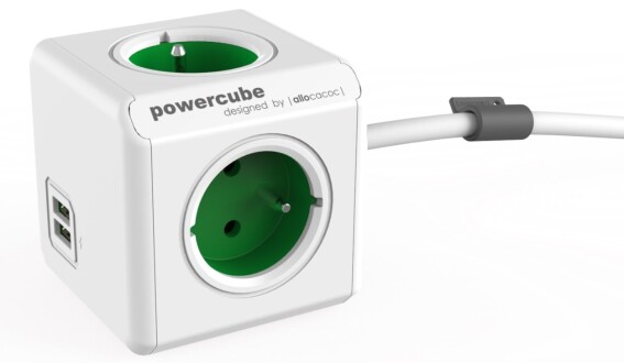 Allocacoc® PowerCube |Original Extended USB| Πολύπριζο 4 θέσεων &amp; 2 USB – Πράσινο