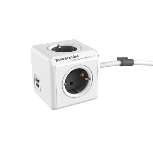 Allocacoc® PowerCube |Original Extended USB| Πολύπριζο 4 θέσεων &amp; 2 USB – Γκρι