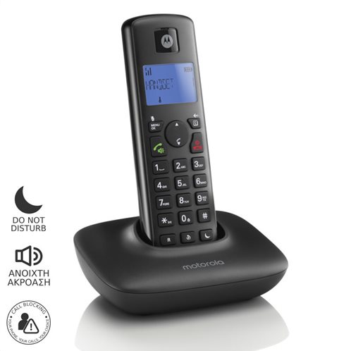 Motorola T401+ Black (Ελ. Μενού) Ασύρματο τηλέφωνο με φραγή αριθμών, αν. ακρόαση και Do Not Disturb