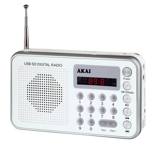 Akai DR002A-521 Λευκό Φορητό ψηφιακό ραδιόφωνο με USB, κάρτα SD και Aux-In