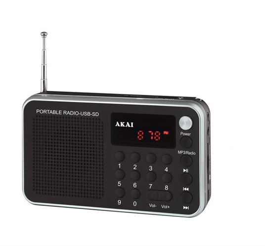 Akai DR002A-521 Μαύρο Φορητό ψηφιακό ραδιόφωνο με USB, κάρτα SD και Aux-In