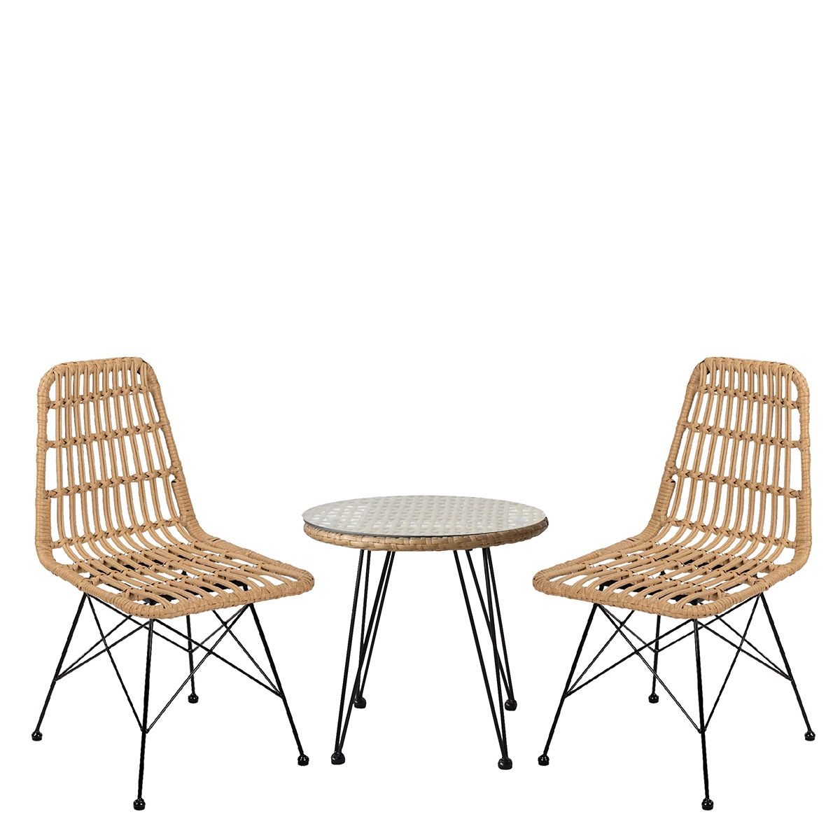 ArteLibre Σετ Τραπεζαρία Κήπου Eusebio Φυσικό/Μαύρο Μέταλλο/Rattan Με 2 Καρέκλες