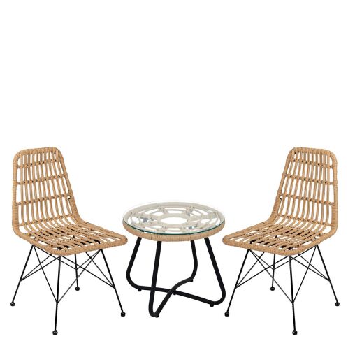 ArteLibre Σετ Τραπεζαρία Κήπου Howard Φυσικό/Μαύρο Μέταλλο/Rattan Με 2 Καρέκλες