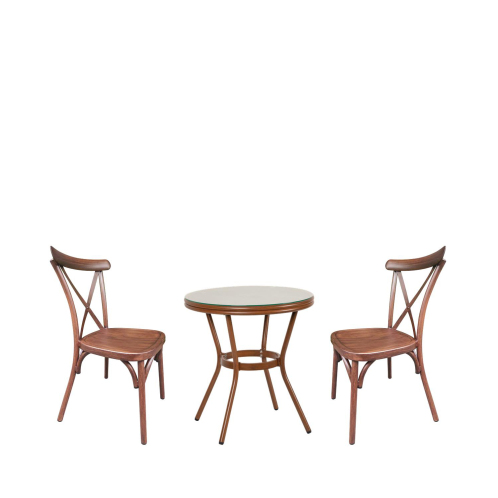 ARTELIBRE Σετ Τραπεζαρία Κήπου BURUNDI Μπαμπού Αλουμίνιο/Γυαλί Με 2 Καρέκλες 14990211