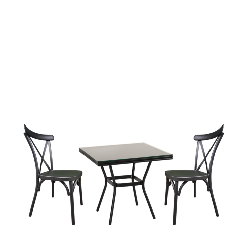 ArteLibre Σετ Τραπεζαρία Κήπου Angola Μαύρο Αλουμίνιο/Γυαλί Με 2 Καρέκλες 14990214