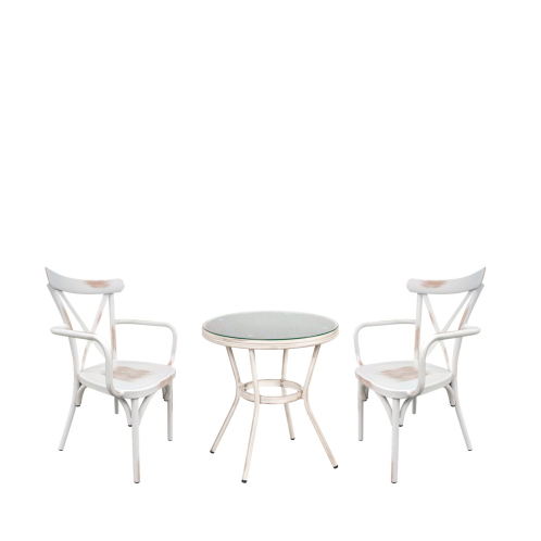 ARTELIBRE Σετ Τραπεζαρία Κήπου BURUNDI Λευκό Αλουμίνιο/Γυαλί Με 2 Καρέκλες 14990217