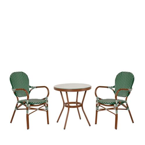 ARTELIBRE Σετ Τραπεζαρία Κήπου BURUNDI Μπαμπού Αλουμίνιο/Γυαλί Με 2 Καρέκλες 14990225