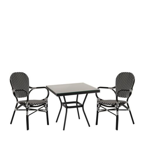 ArteLibre Σετ Τραπεζαρία Κήπου Angola Μαύρο Αλουμίνιο/Γυαλί Με 2 Καρέκλες 14990234