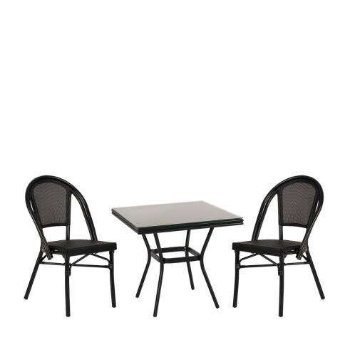 ArteLibre Σετ Τραπεζαρία Κήπου Angola Μαύρο Αλουμίνιο/Γυαλί Με 2 Καρέκλες 14990236