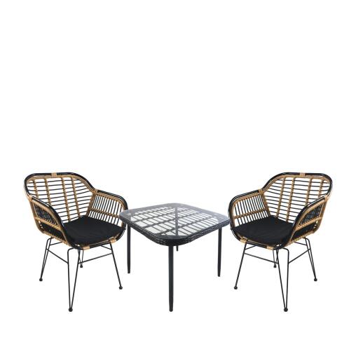 ArteLibre Σετ Τραπεζαρία Κήπου Antius Μαύρο Μέταλλο/Rattan/Γυαλί Με 2 Καρέκλες 14990369