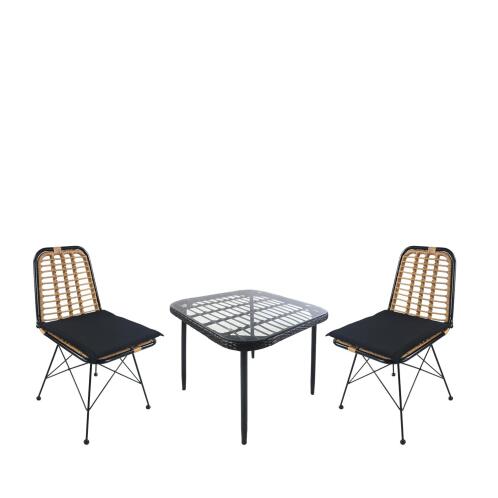 ArteLibre Σετ Τραπεζαρία Κήπου Antius Μαύρο Μέταλλο/Rattan/Γυαλί Με 2 Καρέκλες 14990375