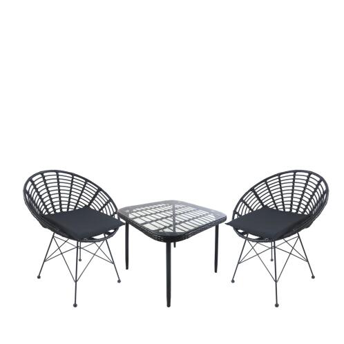 ArteLibre Σετ Τραπεζαρία Κήπου Antius Μαύρο Μέταλλο/Rattan/Γυαλί Με 2 Καρέκλες 14990387