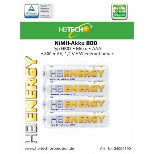 Heitech Επαναφορτιζόμενες Μπαταρίες AAA Ni-MH 800mAh 1.2V Heienergy 4τμχ