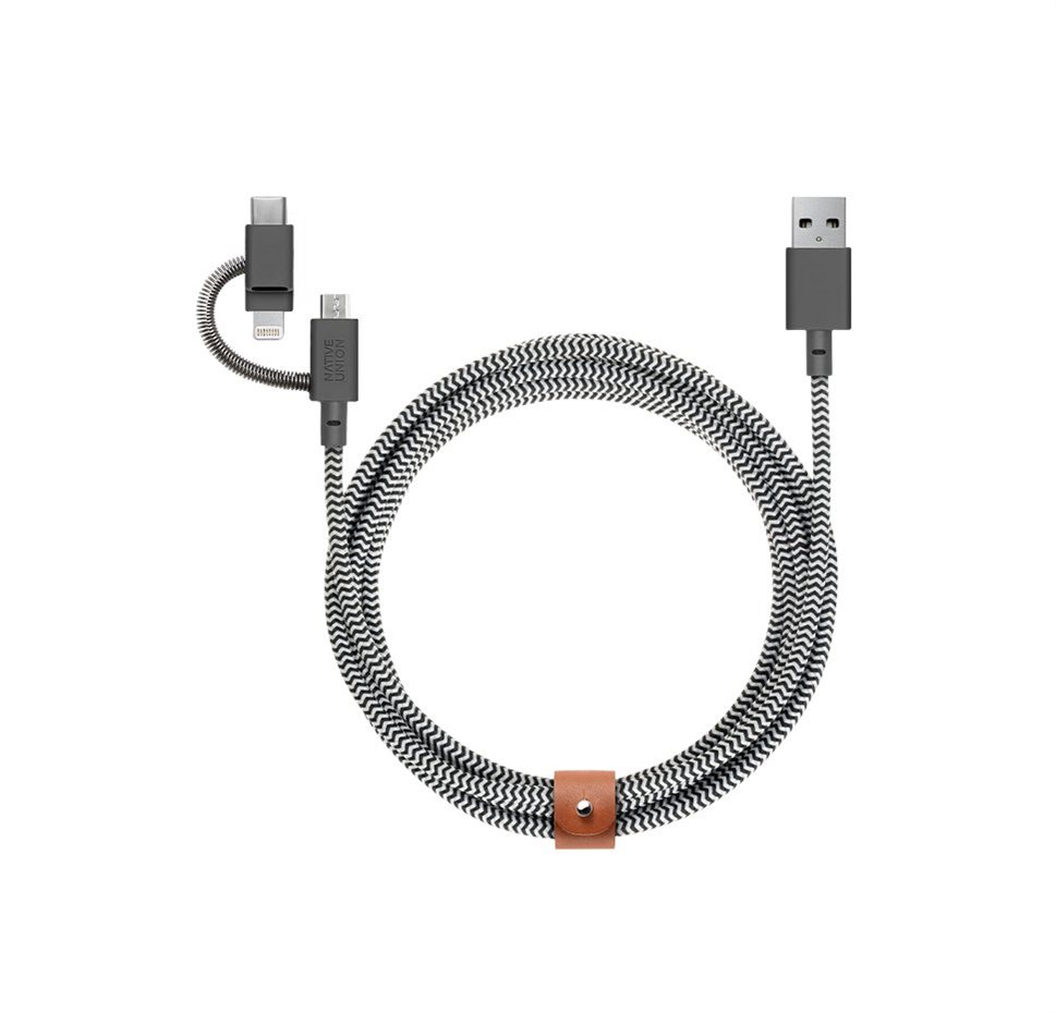 Native Union Belt Cable Universal 3in1 USB A to MicroUSB-Lightning-USB C 2M Zebra