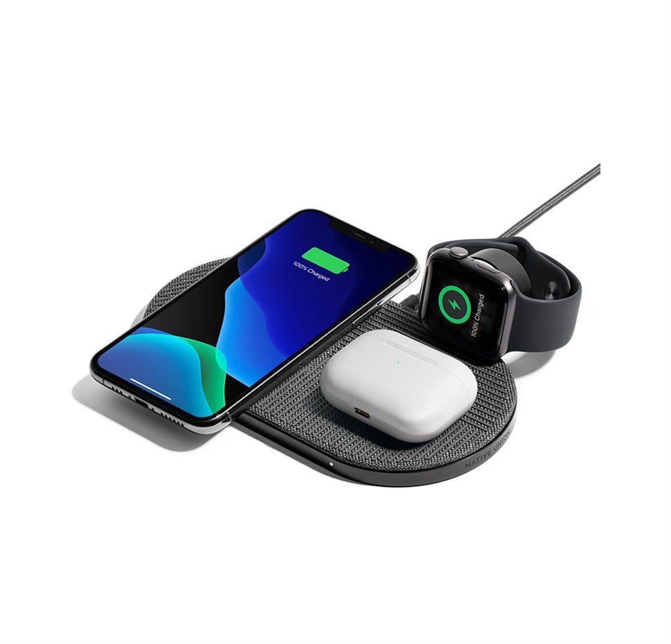 Native Union Drop XL Wireless Charger with Fabric for 2 Devices& Watch 2M Cable& Adapter Slate