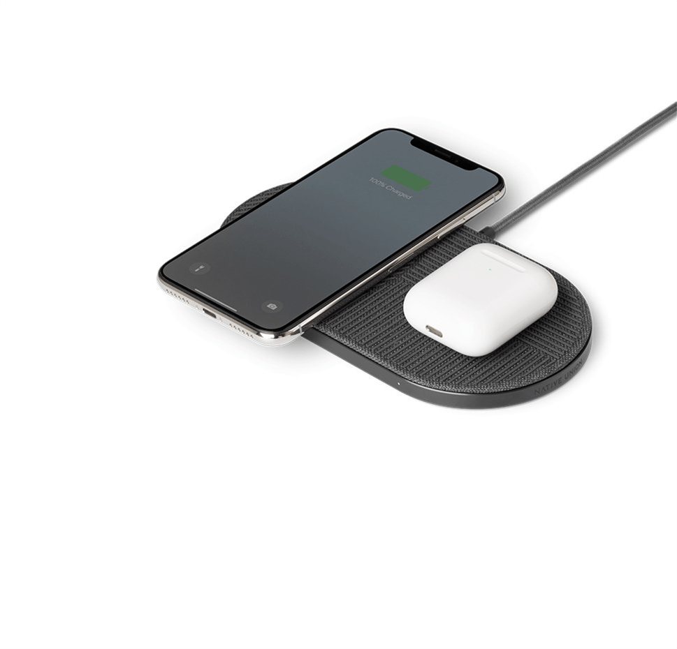 Native Union Drop XL Wireless Charger with Fabric for up to 2 Devices 2M Cable& Adapter Slate