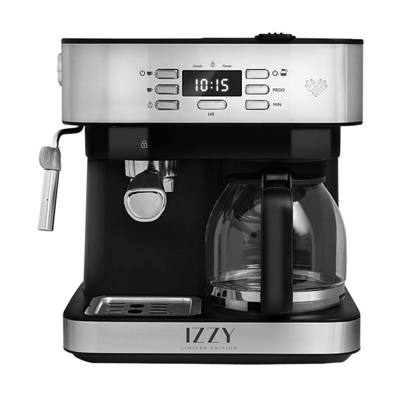 Izzy  Πολυκαφετιέρα 2-σε-1 Μηχανή Espresso & Καφετιέρα Φίλτρου Πίεσης 20bar Limited Edition 1850W IZ-6005 Inox