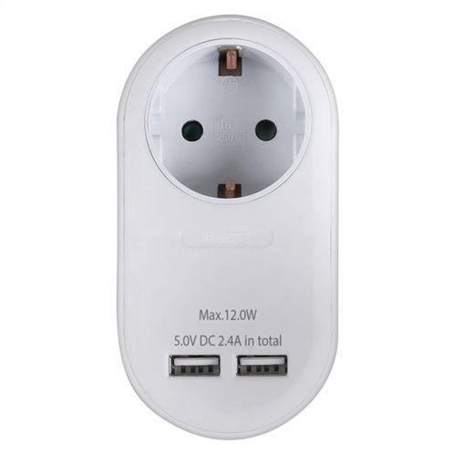 SONORA Ανταπτόρας με pass-through και 2 θύρες φόρτισης USB (2.4Α), PAW100-2USB24