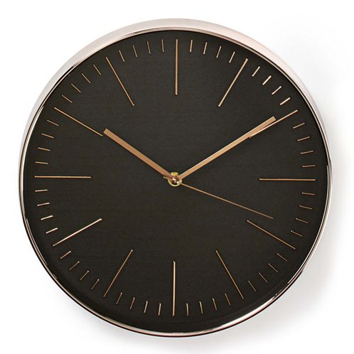 NEDIS Ρολόι τοίχου με μαύρο καντράν και ροζ-χρυσό πλαίσιο, CLWA013PC30BK