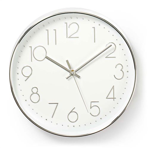 NEDIS Ρολόι τοίχου με μεγάλους αριθμούς σε λευκό και ασημί χρώμα, CLWA015PC30SR