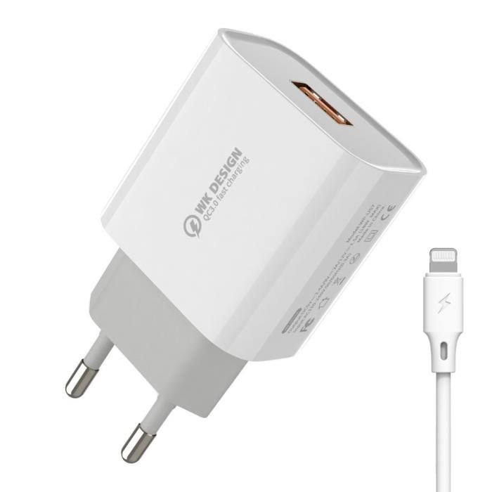 WK Φορτιστής Quick Charge 3.0 18W & Lightning cable