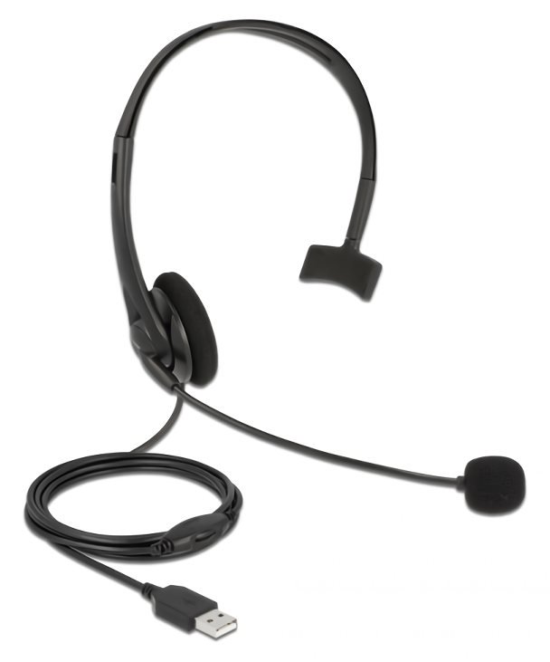 DELOCK headphones με μικρόφωνο 27177 mono USB volume control μαύρα