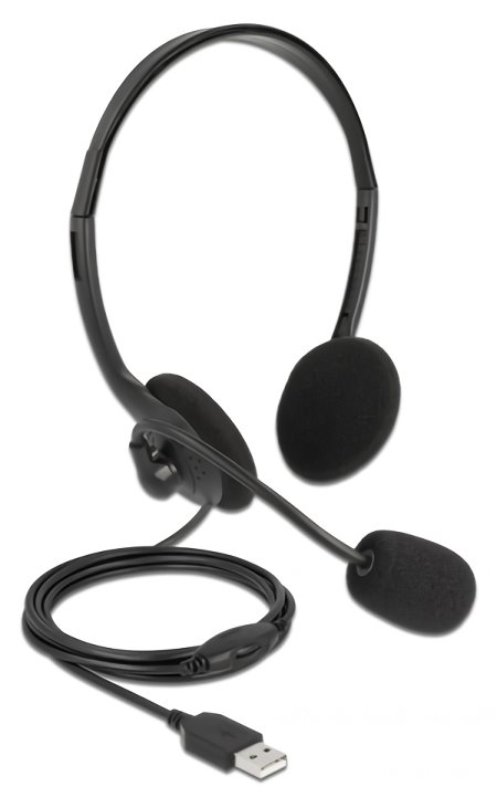 Delock Headphones με Μικρόφωνο 27178 Stereo USB Volume Control Μαύρα