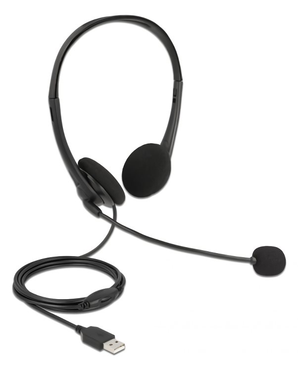 DELOCK headphones με μικρόφωνο 27179 stereo USB volume control μαύρα