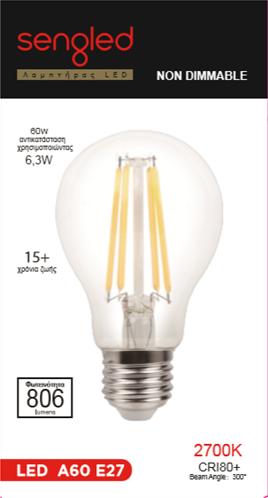 Sengled Λάμπα LED Κλασική 6,3W 806lm E27 220-240V 2700Κ Filament