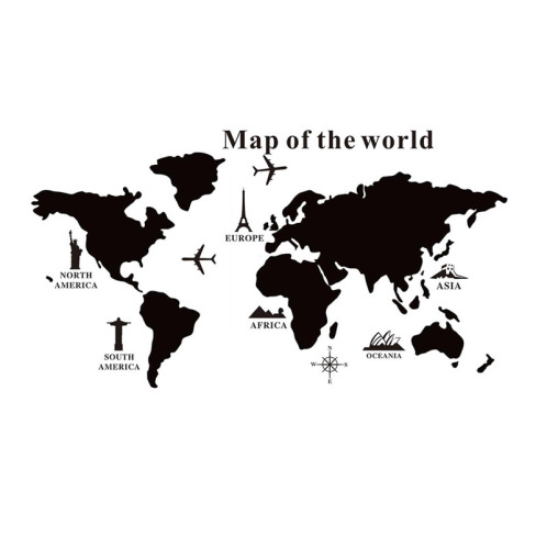 Bakaji Αυτοκόλλητος Μαυροπίνακας Ανακοινώσεων από PVC σε Σχήμα Παγκόσμιος Χάρτης με Κιμωλίες Puzzle World Map 102 x 55 cm 8054143001082