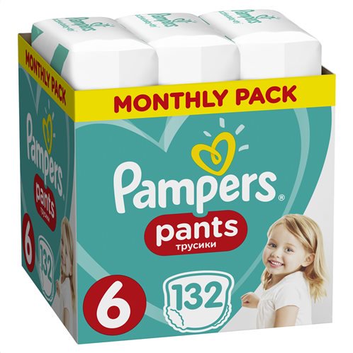 Pampers Πάνες Βρακάκι Μωρού Pants Monthly Pack Νούμερο 6 (15+ kg) 132τμχ