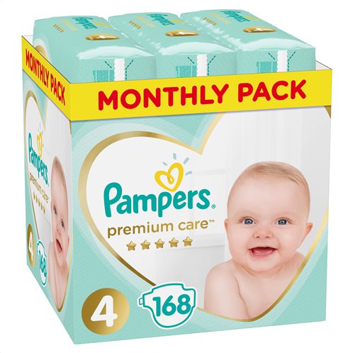 Pampers Premium Care Πάνες Με Αυτοκόλλητο No 4 9-14 Kg Monthly Box 168τμχ