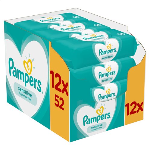 Pampers Sensitive Μωρομάντηλα Monthly Βοx 12x52 (624 Τεμάχια) 81687211