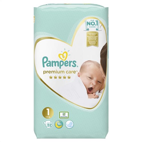 Pampers Premium Care Πάνες Value Pack Newborn Μέγεθος 1 (2-5 kg) 52 Πάνες 81689698