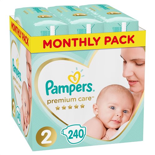 Pampers Premium Care Πάνες Με Αυτοκόλλητο No 2 4-8 Kg Monthly Box 240τμχ