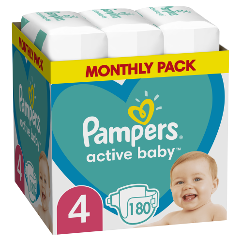 Pampers Active Baby Πάνες Με Αυτοκόλλητο No 4 9-14Kg Monthly Box 180τμχ