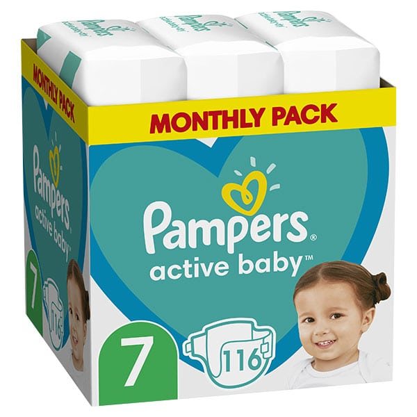 Pampers Active Baby Πάνες Με Αυτοκόλλητο No 6 15+Kg Monthly Box 116τμχ