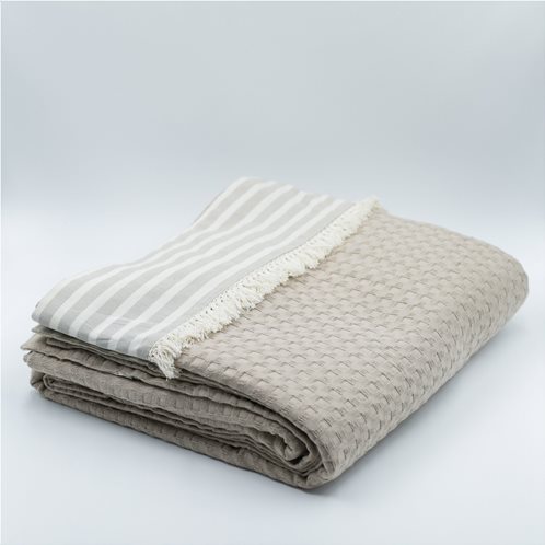 White Fabric Κουβέρτα Stripy Μπεζ Υπέρδιπλη 220x240cm