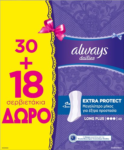 Always Extra Protect Long Plus Σερβιετάκια (30 + 18 Δώρο) τμχ-83734490