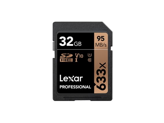 Lexar® 32GB Professional 633x SDHC™/SDXC™ UHS-I cards,  up to 95MB/s read 20MB/s write