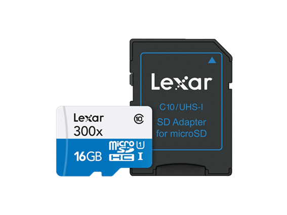 Lexar® 16GB High-Performance 300x microSDHC™ UHS-I cards (45MB/s) + adapter
