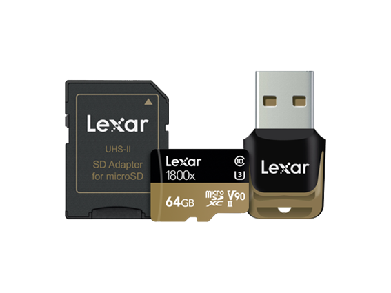 Lexar 64GB Professional 1800x microSDXC™ UHS-II cards (270MB/s) + adapter + reader