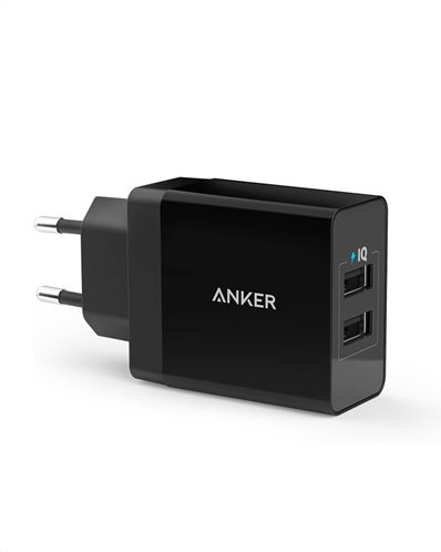 ANKER WALL CHARGER 24W 2-PORT USB CHARGER BLACK