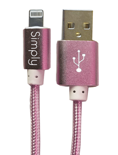 Simply Καλώδιο Data USB to MFI Lightning USB 1,5m Πλεκτό Ροζ