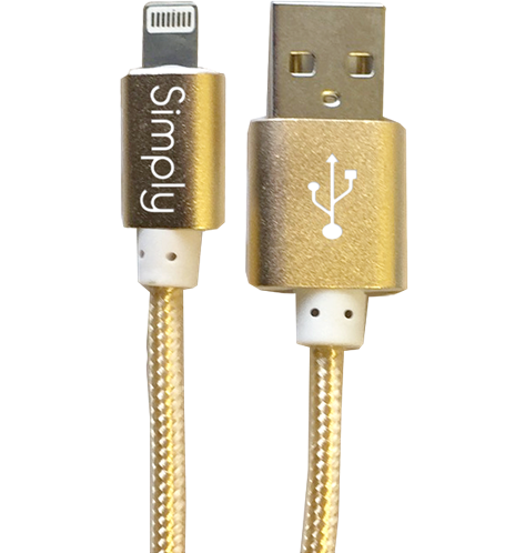 Simply Καλώδιο Data USB to MFI Lightning USB 1,5m Πλεκτό Χρυσαφί