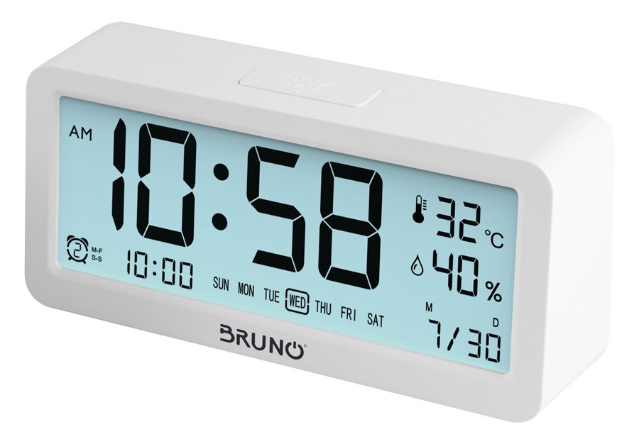 BRUNO ξυπνητήρι BRN-0062 με μέτρηση θερμοκρασίας και υγρασίας λευκό