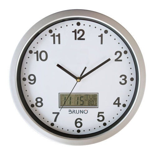 BRUNO ρολόι τοίχου BRN-0123 με ημερομηνία & θερμοκρασία 35cm λευκό