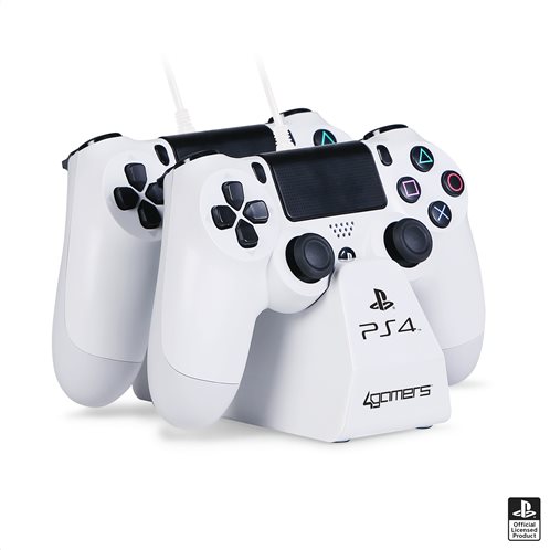PS4 4GAMERS TWIN CHARGING DOCK & CLEANING CLOTH WHITE