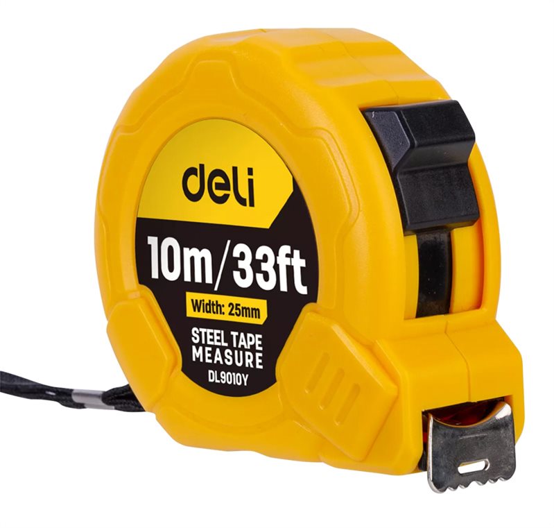 DELI μέτρο DL9010Y με κλείδωμα & clip ζώνης 10m/33ft x 25mm